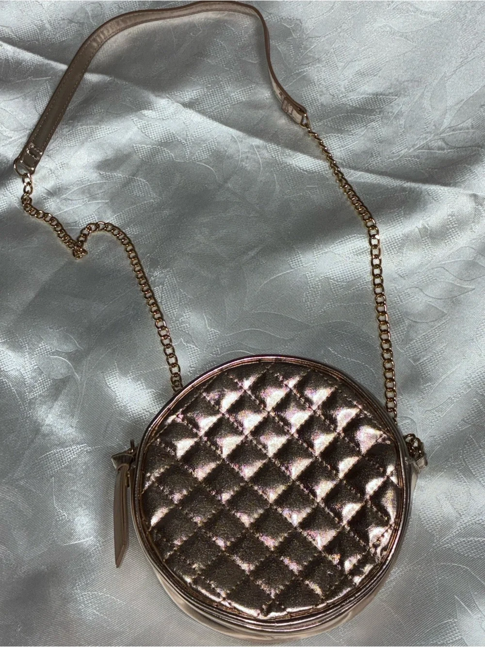 Quilted Metallic Round Crossbody Bag - Rose Gold